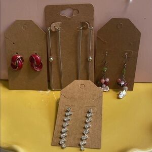 Elegant Silver and Red Earrings Set